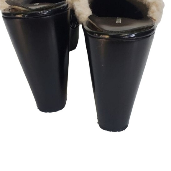Colin Stuart Mule Clog Black Leather Faux Fur Buckle Studs Size 8 - Picture 4 of 9